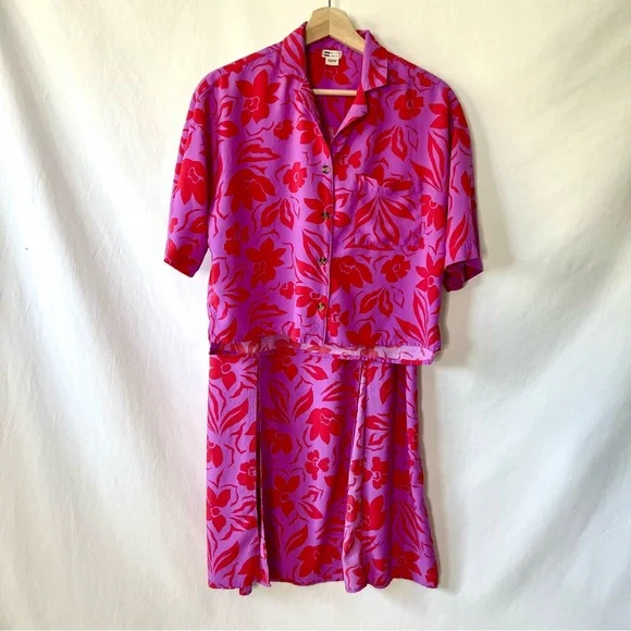 Billabong Peachy Keen Matching Pink Hawaiian Floral Skirt Set - Picture 3 of 16